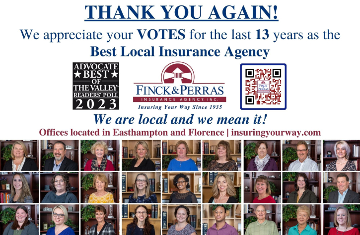Finck & Perras VOTED “Best LOCAL Insurance Agency” in the 2023 Valley Advocate’s Readers’ Poll photo